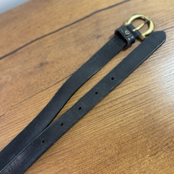 VTG Etienne Aigner Belt Black Leather Womens Brass Tone Buckle and Logo Skinny - Picture 4 of 7
